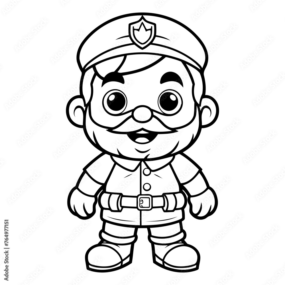 Black and White Cartoon Illustration of Little Pirate Captain or Sailor Character for Coloring Book