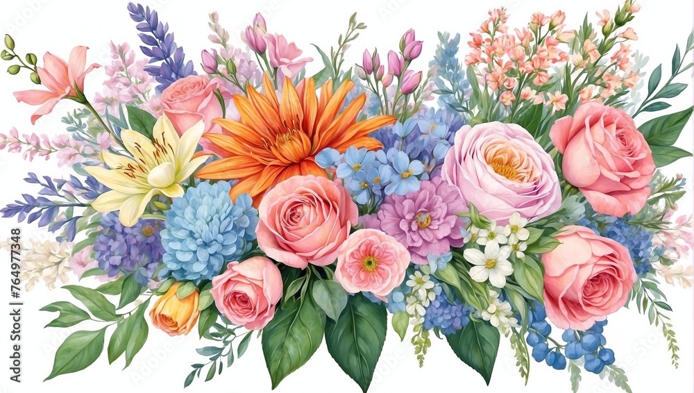 A bouquet of flowers in a variety of beautiful colors for decoration and decoration.