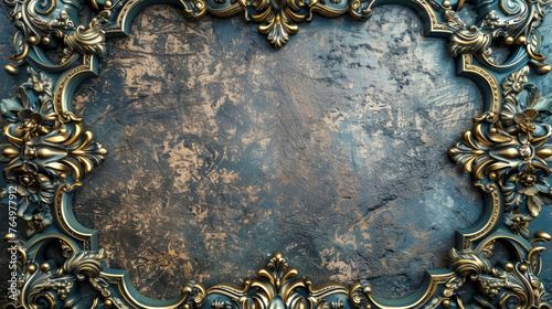 Vintage ornate frame on distressed blue background