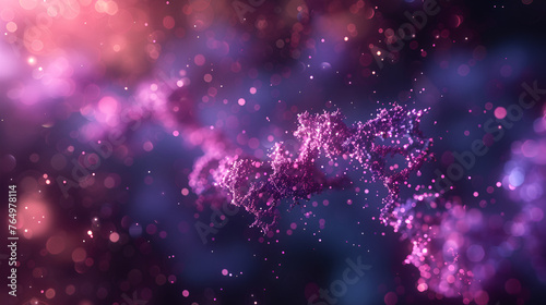 Abstract background with purplish-blue glow nanoparticles, Generative Ai