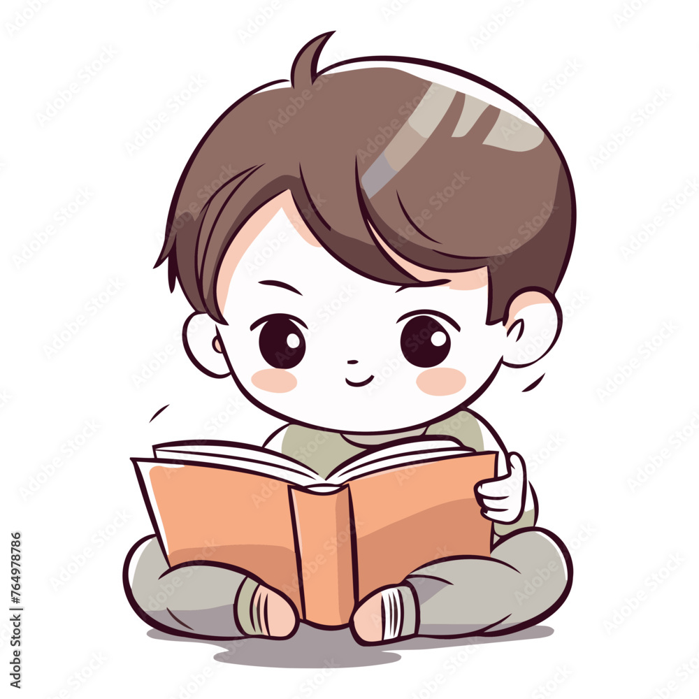 Boy reading a book. Cute cartoon character.