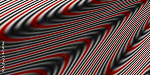 Hypnotic black, red and white wallpaper with futuristic line geometry, modern presentation cover design, volumetric technological background, 3D illustration, 3D rendering