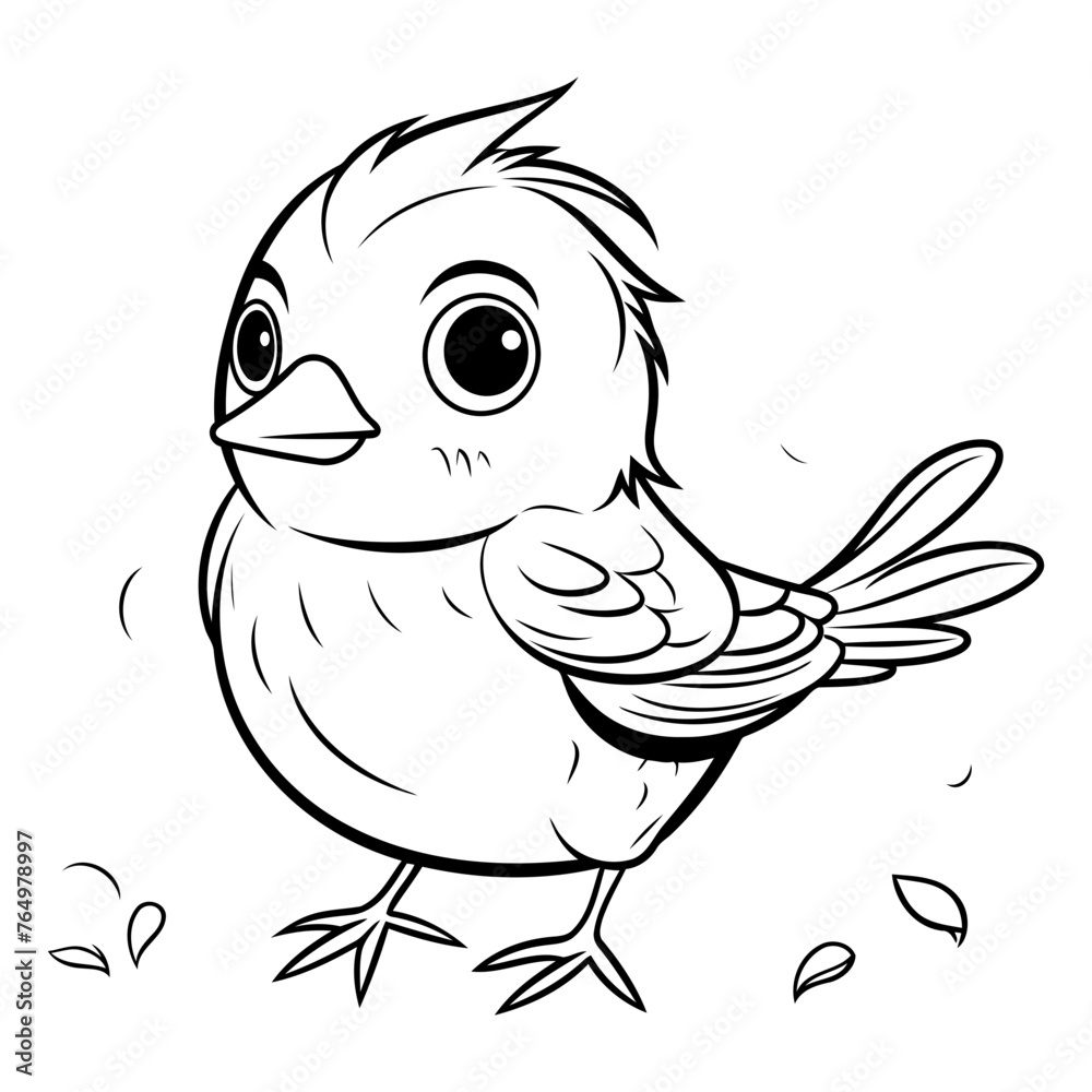 Black and White Cartoon Illustration of Little Bird for Coloring Book