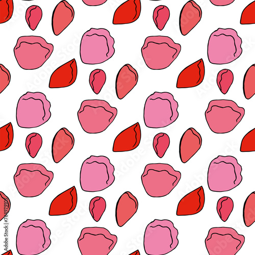 Seamless pattern in wondrous colorful flower petals on white background. Vector image.