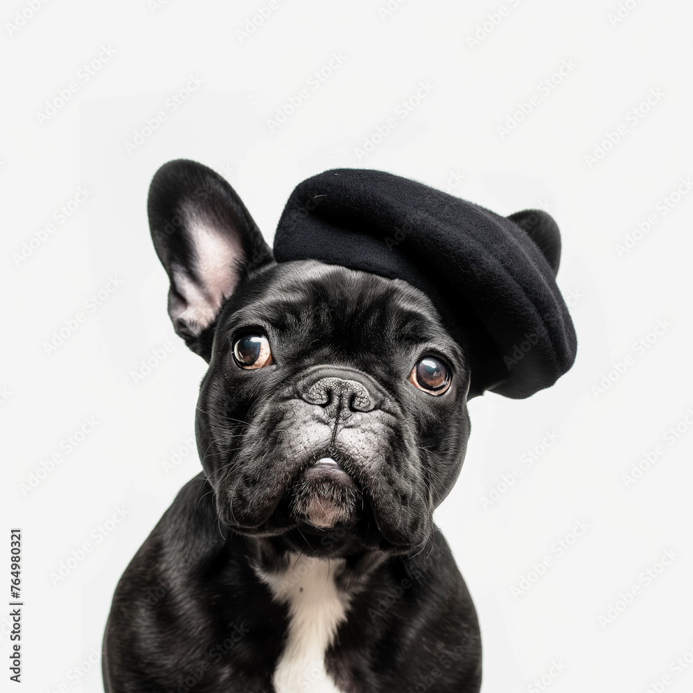 bulldog wearing a french beret hat
