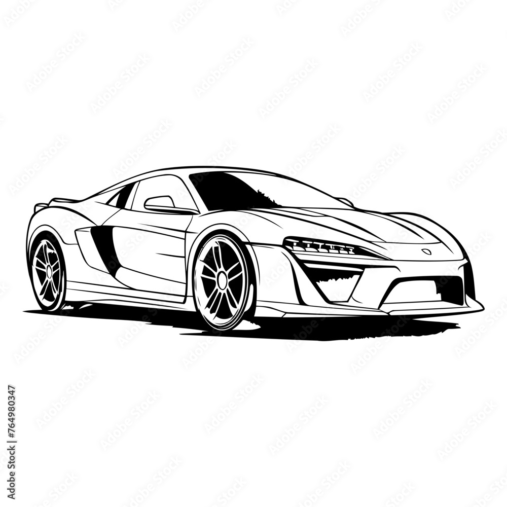 Sketch of a sports car on white background.
