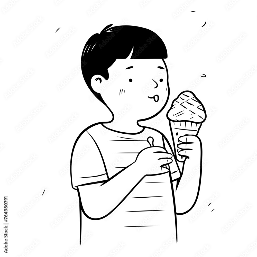 Illustration of a boy eating an ice cream.