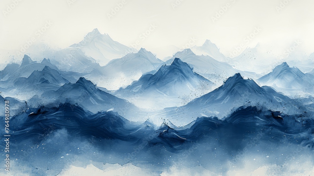 Water surface texture with blue brush strokes and Japanese ocean wave pattern in vintage style. Abstract art landscape banner design with watercolor texture modern. Water surface texture with blue brush strokes and Japanese ocean wave pattern in vintage style. Abstract art landscape banner design with watercolor texture modern.
