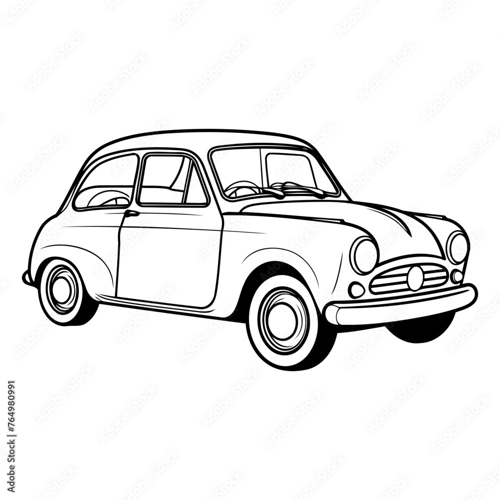 Retro car isolated on white background in sketch style.