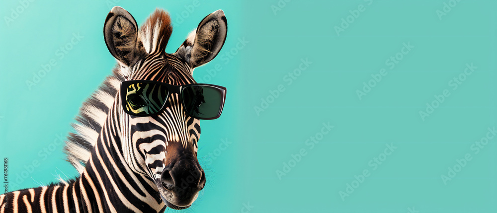Naklejka premium Zebra with Sunglasses on Vibrant Background