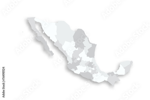 Mexico political map of administrative divisions - states and Mexico City. Grey blank flat vector map with dropped shadow. photo