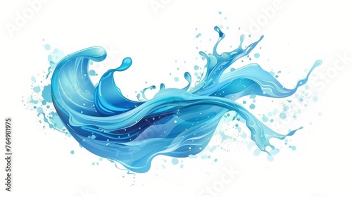 The water splash  wave is the pure  fresh aqua splatter. Water splash  wave  flows. Refreshing cold liquid in motion. A watery design element. Modern illustration on white background.