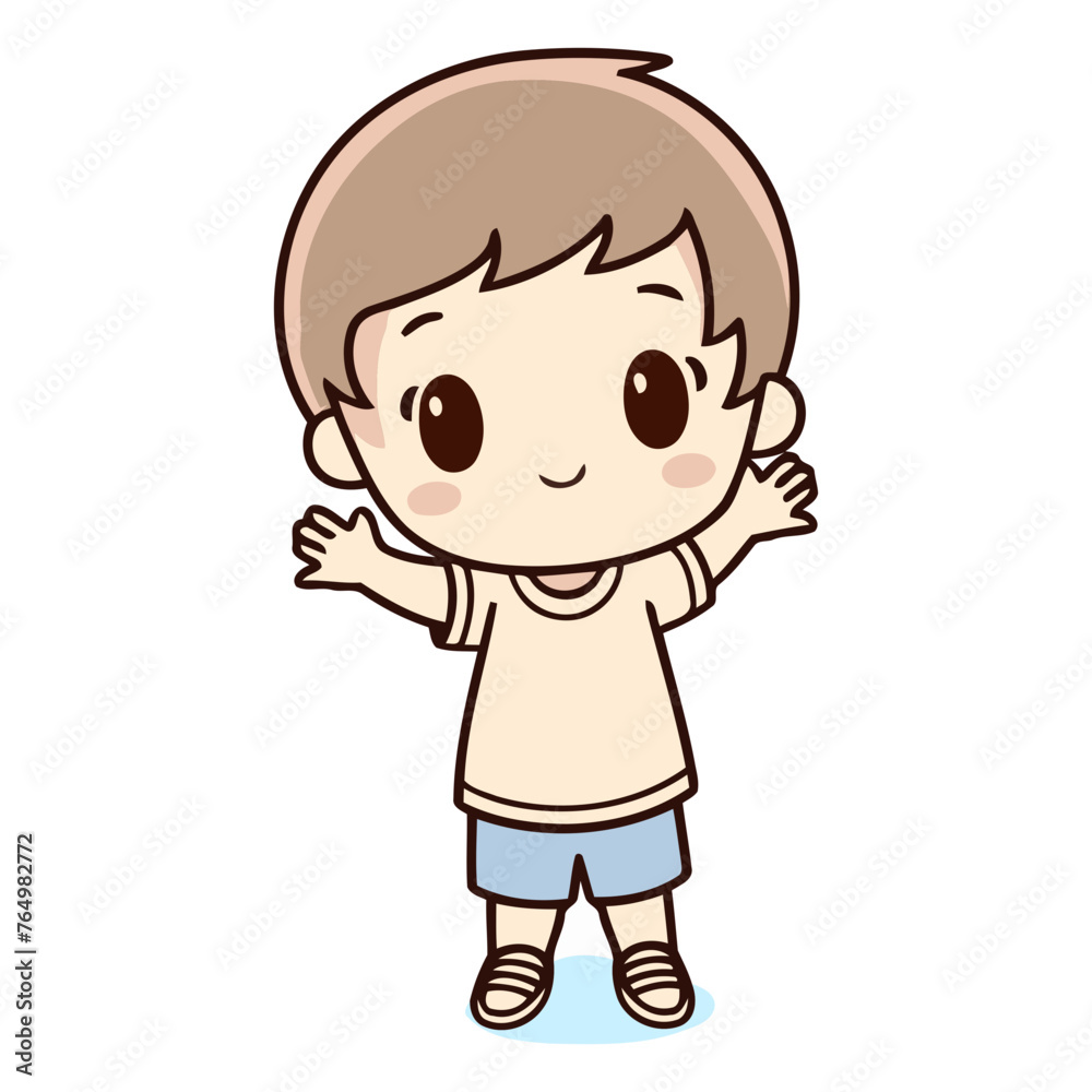 Cute little boy standing with arms outstretched.