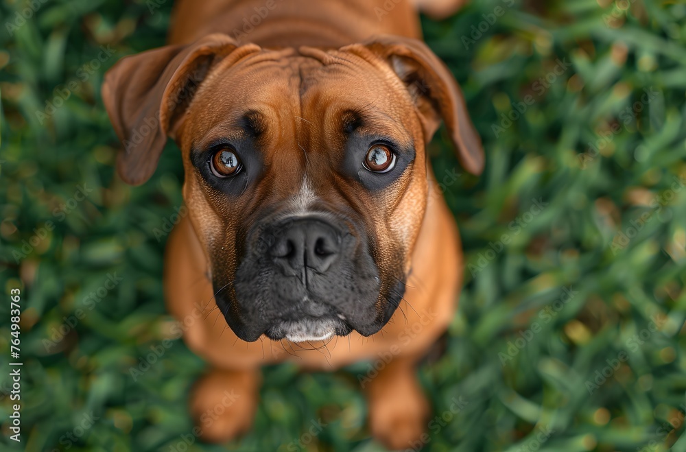 Fototapeta premium Boxer stands in the grass