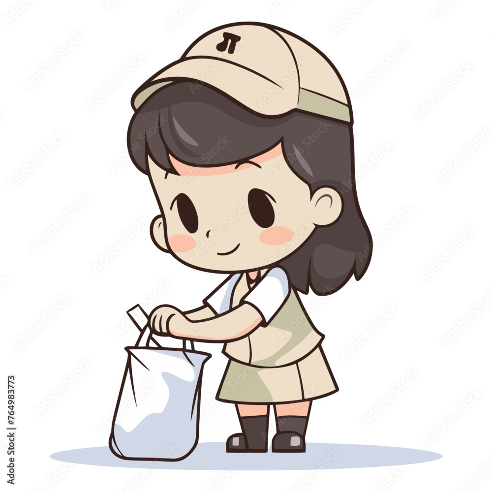 Illustration of a Girl Wearing a Cap and Holding a Bag