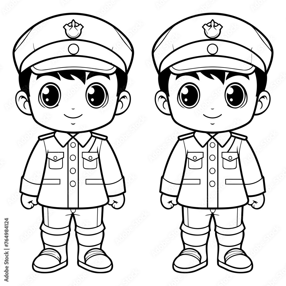 Coloring Page Outline Of Little Boy and Girl Policeman Cartoon Character