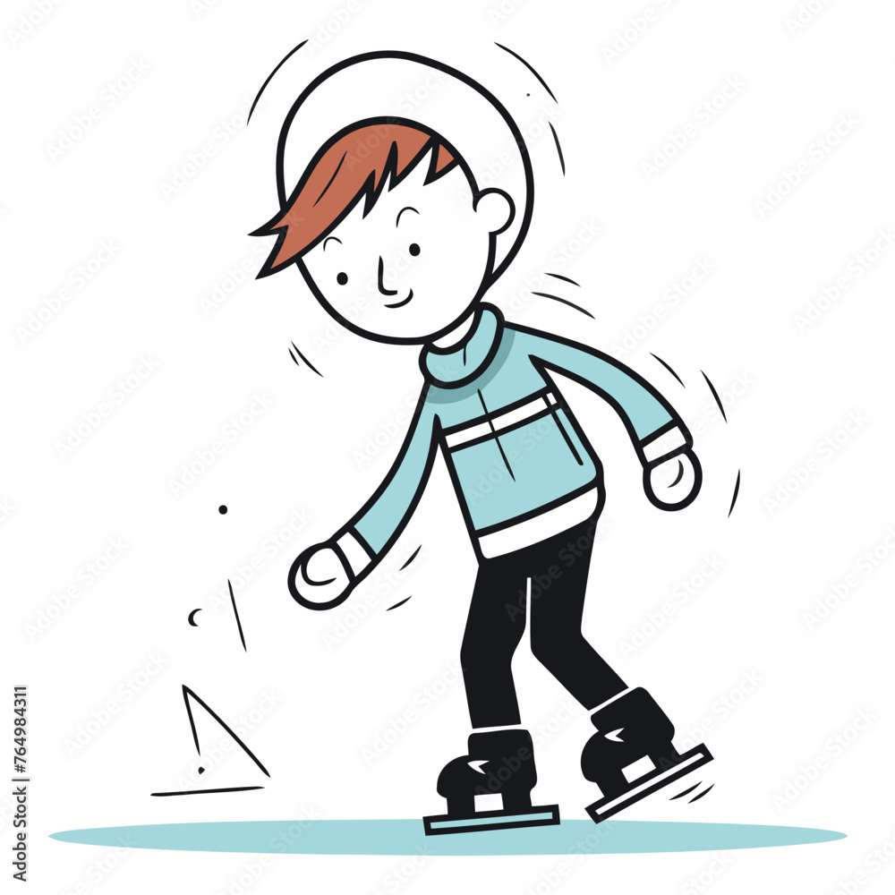 Boy skates on ice of a boy skating on ice.