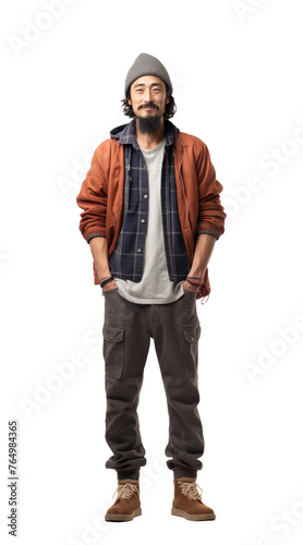 Asian hipster man in glasses isolated on transparent white background. Full body