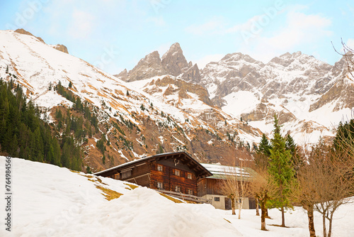 idyllic farmstead in winter landscape hiking destination Einodsbach, allgau alps