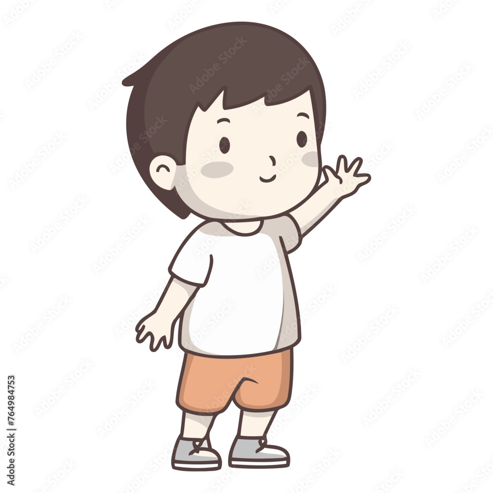 cute boy waving hand cartoon vector illustration graphic design vector illustration graphic design