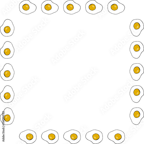 Square frame with fried egg on white background. Vector image.