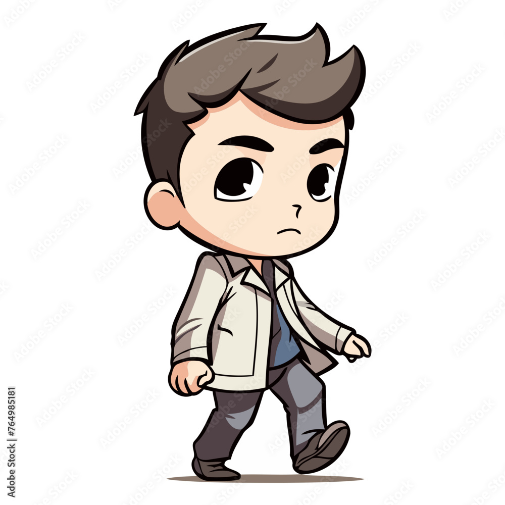 Cute boy walking and looking at camera. Vector cartoon illustration.