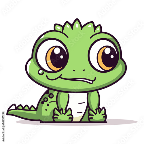 Cute little crocodile cartoon character isolated on white background.