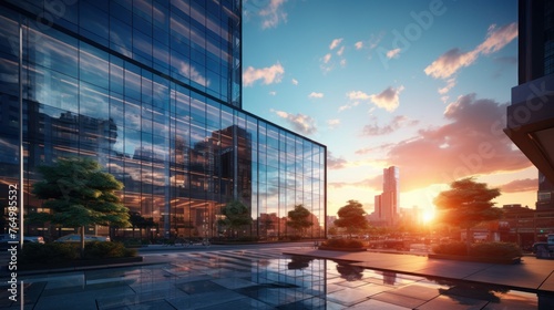 Fototapeta Naklejka Na Ścianę i Meble -  Photorealistic Tall building and behind it a beautiful and sky