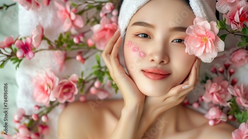 beautiful japanese woman in a facial cleansing