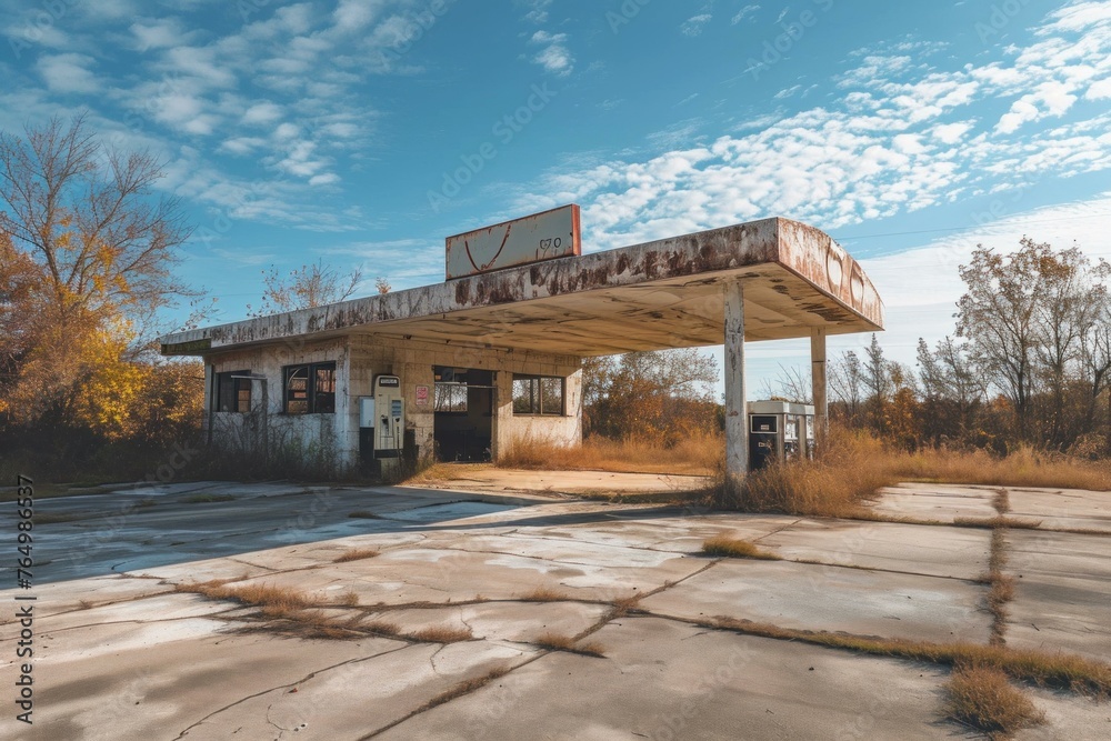 Eerie Abandoned gas station. Fuel gas texture. Generate Ai Eerie Abandoned gas station. Fuel gas texture. Generate Ai