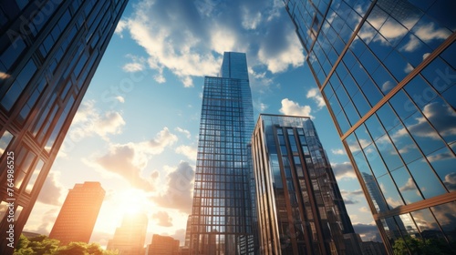 Photorealistic Tall building and behind it a beautiful and sky