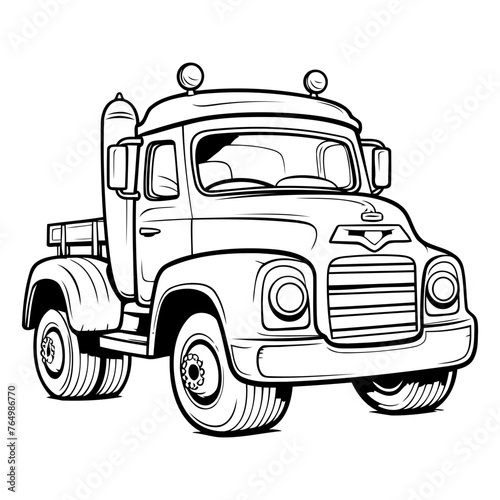 Truck - vector illustration for coloring book. Black and white.