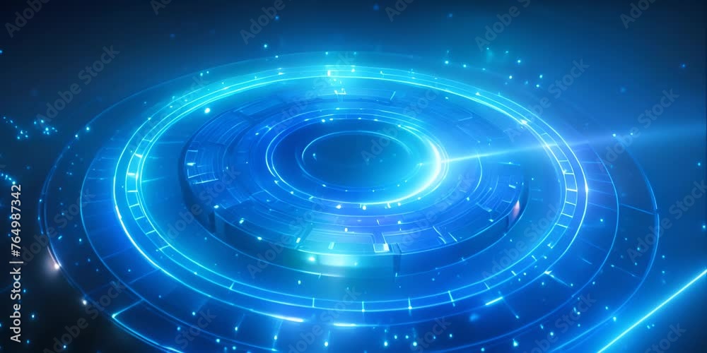 Blue digital particle ring circle rotation with ai technology icon on futuristic abstract background crypto currency finance and digital money 4K Video