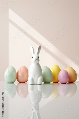 White rabbit surrounded by colorful Easter eggs © Photocreo Bednarek