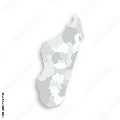 Madagascar political map of administrative divisions - regions. Grey blank flat vector map with dropped shadow.