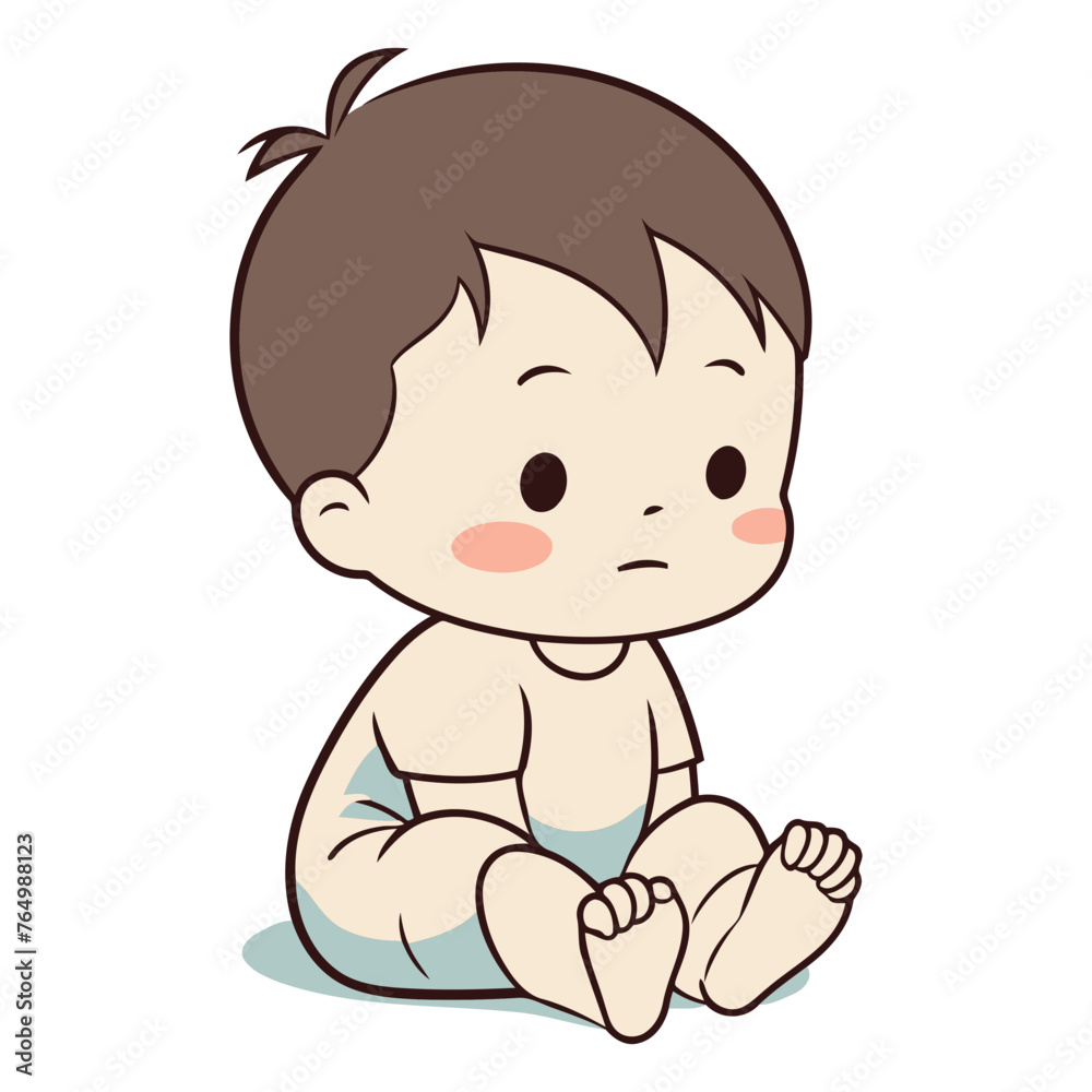 Baby boy sitting and crying isolated on white background.