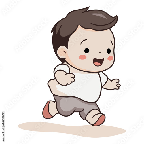 Illustration of a Baby Boy Running and Smiling on White Background