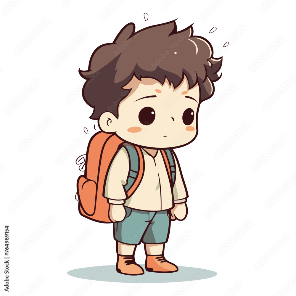 cute boy going to school with backpack. illustration in vector format