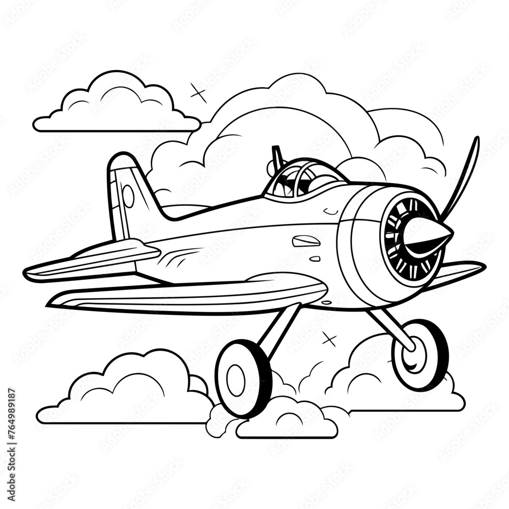 Airplane in the clouds. Coloring book for children