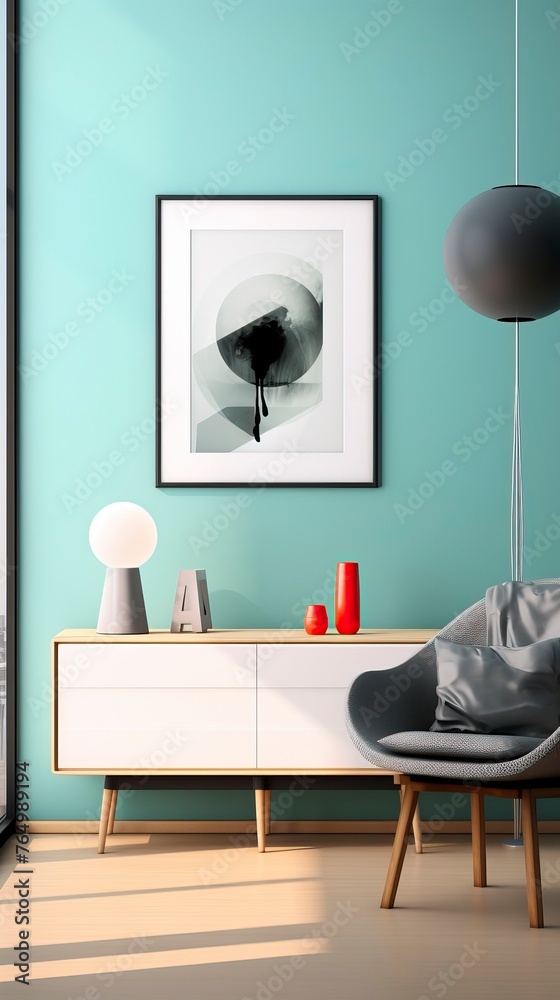 Beautiful interior design furniture with mockup poster artwork. Interior design
