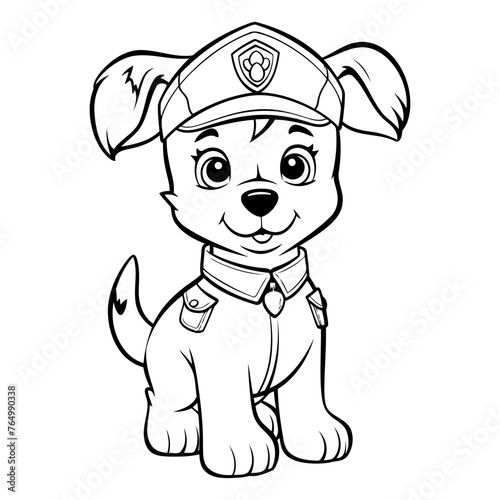 Black and White Cartoon Illustration of Cute Puppy Police Dog Coloring Book