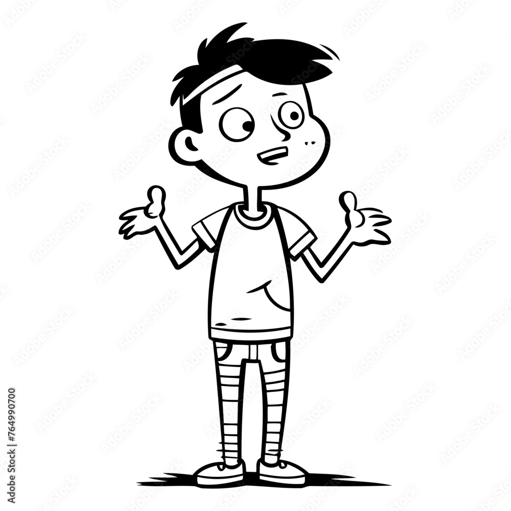 Surprised boy cartoon vector illustration. Cute boy in casual clothes standing.