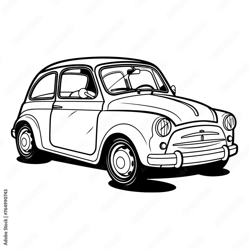 Retro car on a white background in sketch style