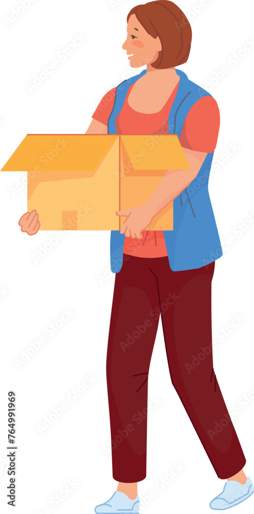 Woman hold cardboard box with packed stuff
