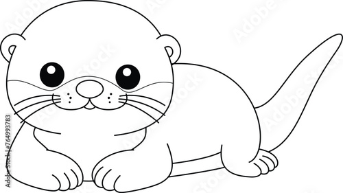 Photography Cute Kawaii Otter Cartoon Character Coloring Page Vector Illustration