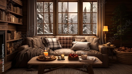 Cozy living room in winter season with warm environment. Interior design © CREATIVE STOCK