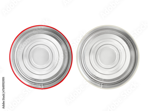 top view of open round metal box, transparent background