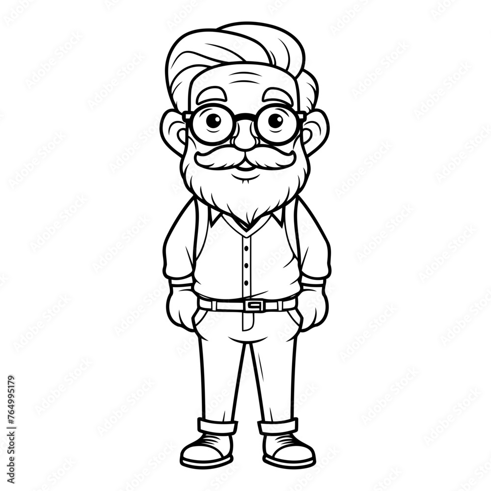 Grandfather Cartoon Mascot Character Vector Illustration. Hipster Style