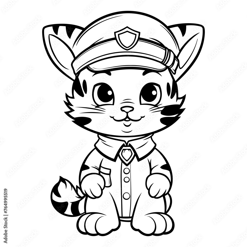 Cute Cartoon Tiger Mascot Character in Pilot Costume - Coloring Book