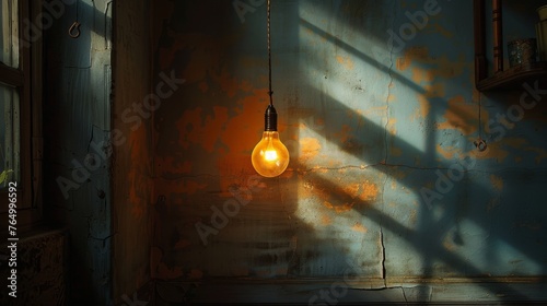Lighting: A dark room with a single lightbulb shining brightly